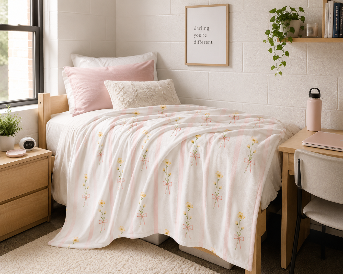 Yellow Wildflower Stripes Blanket | Floral Velveteen Plush Throw