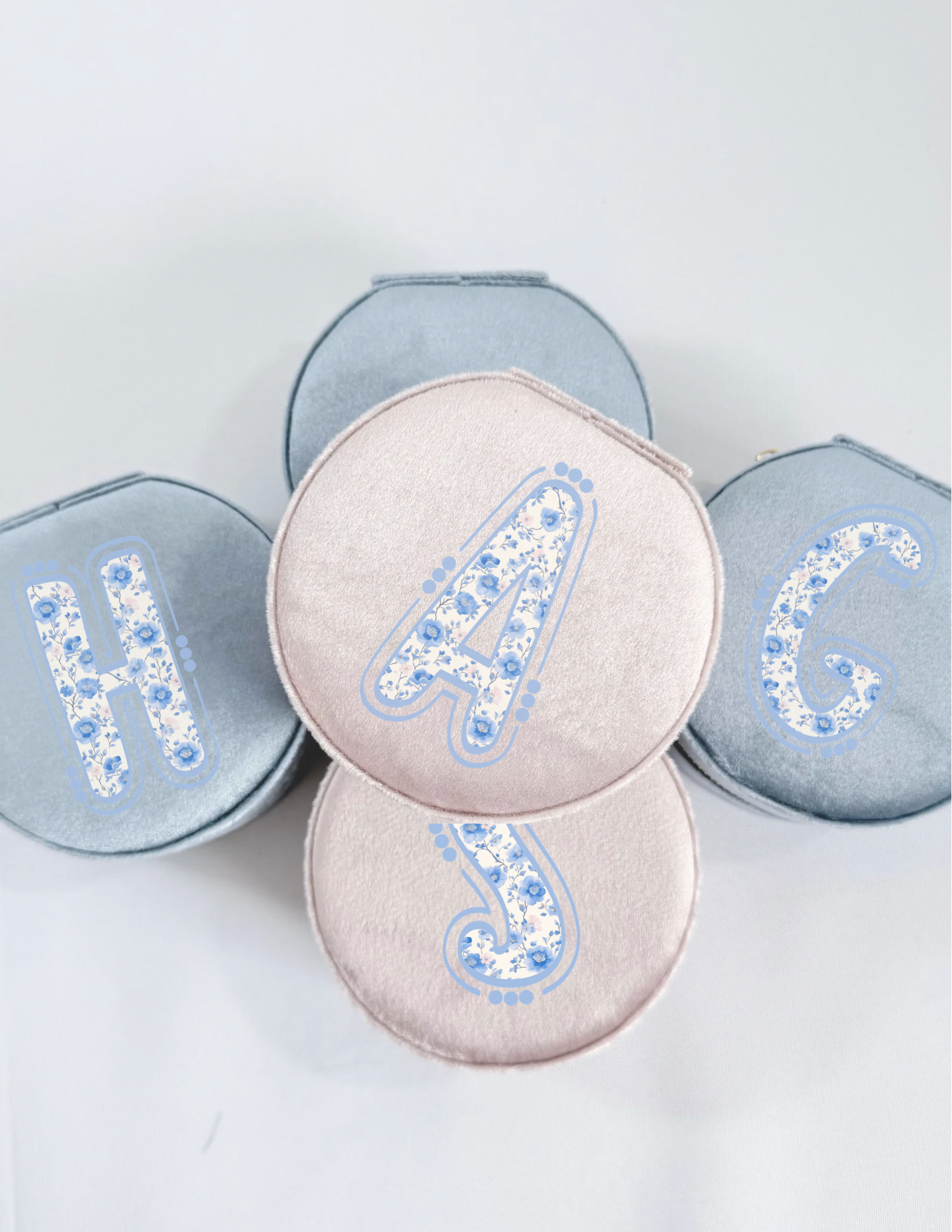 Custom Initial Velvet Jewelry Case For Bridesmaid
