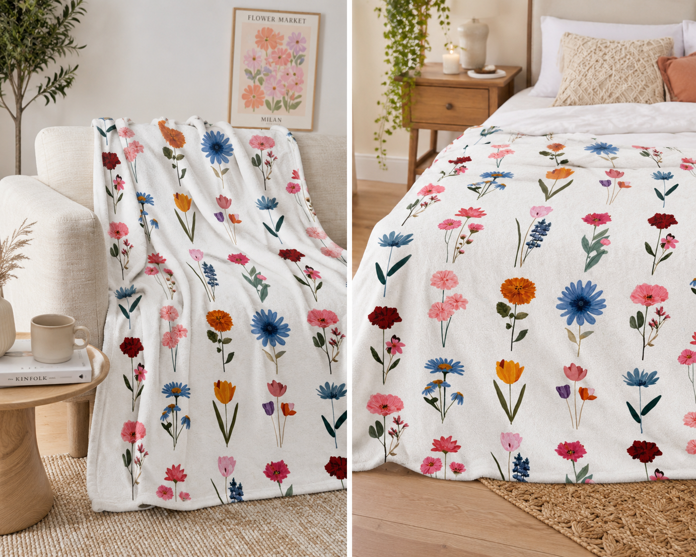 Vintage Wildflower Throw Blanket