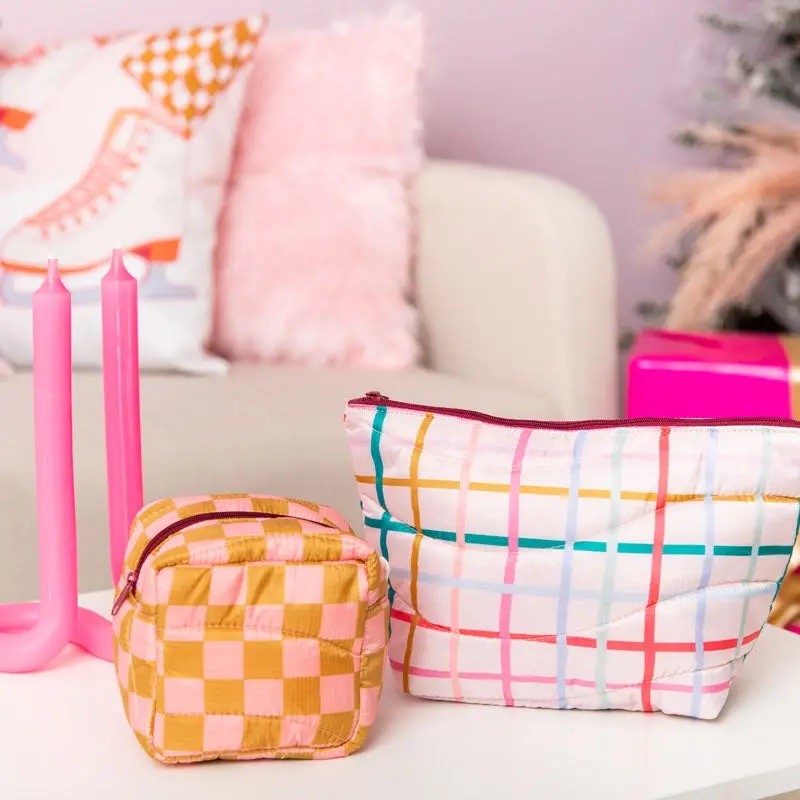 Talking Out Of Turn Puffy Plaid Cosmetic Pouch