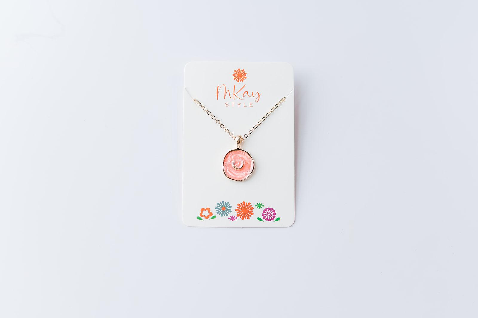 Pink Circle Gold U Necklace - Mkay Style
