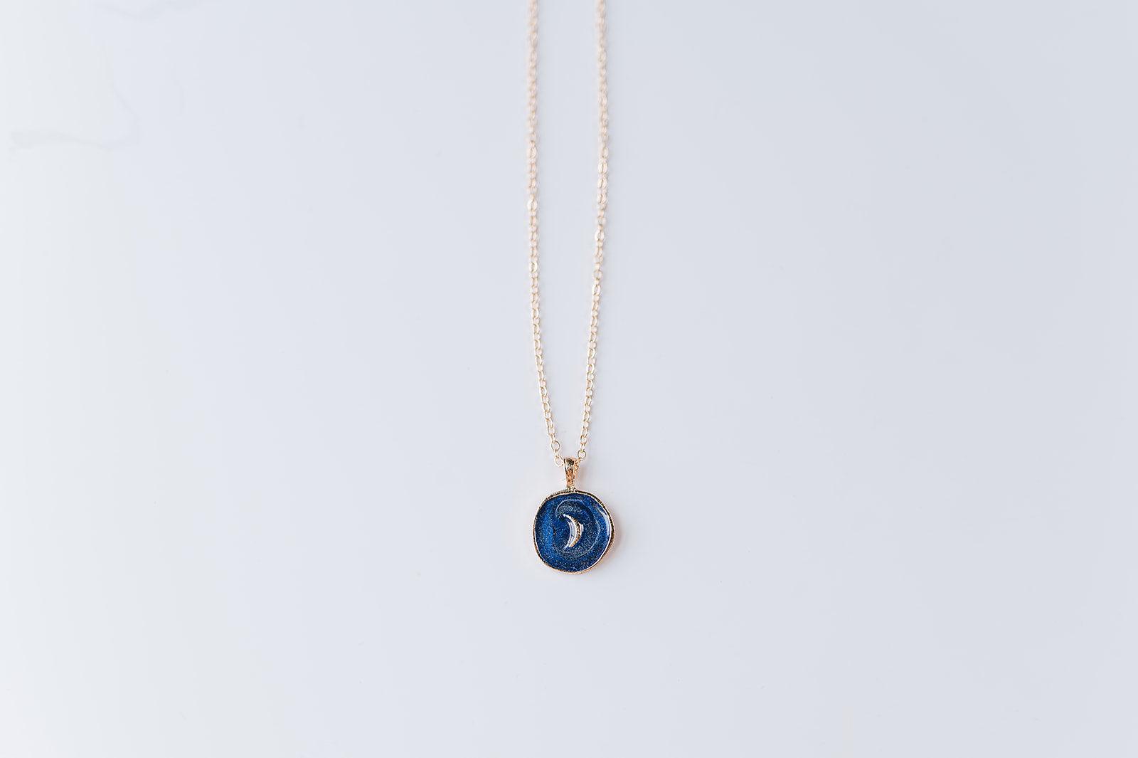 Blue Circle Gold Moon Necklace - Mkay Style