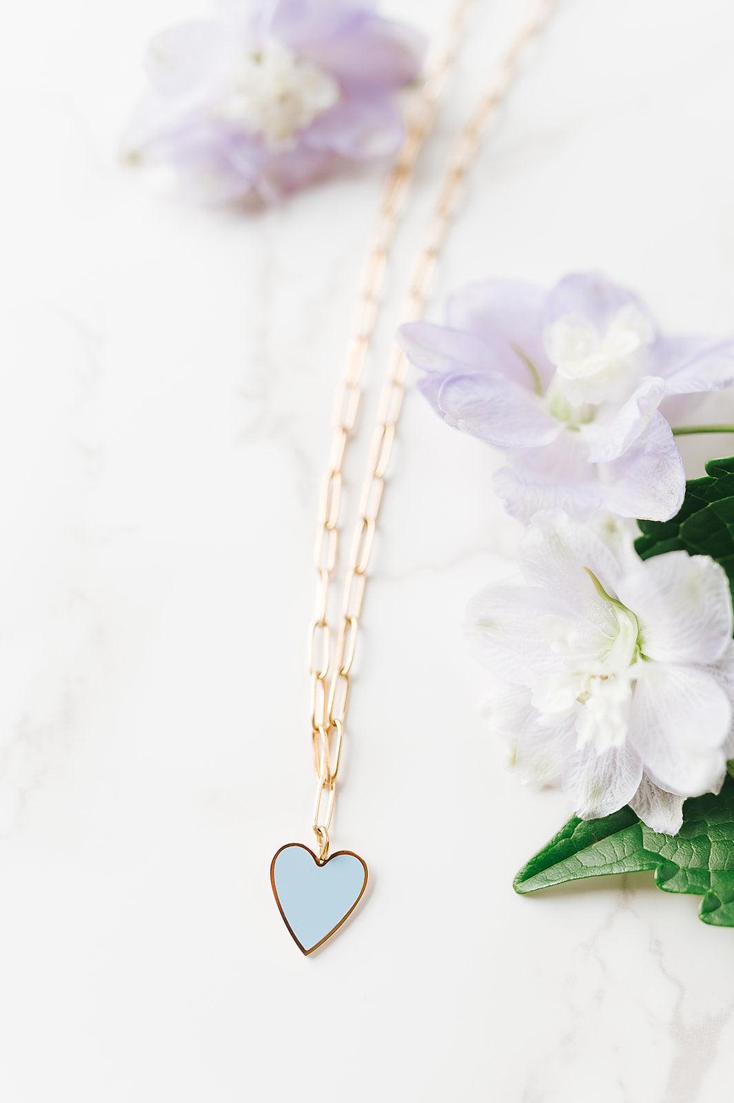 Light Blue Heart Gold Chain Necklace - Mkay Style