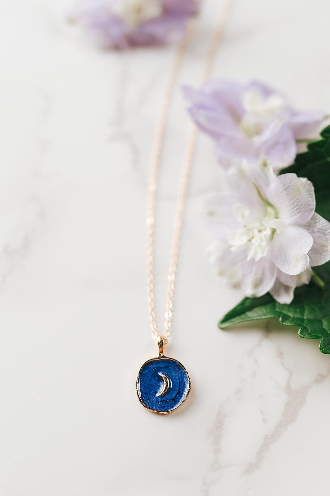 Blue Circle Gold Moon Necklace - Mkay Style