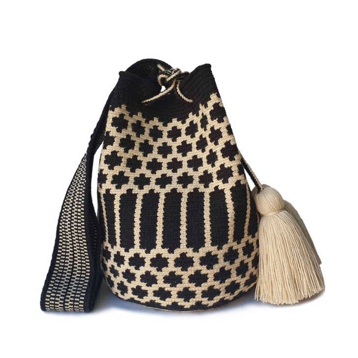 Lombia Wayuu Mochila Crossbody Bag (Size M)- Zebra
