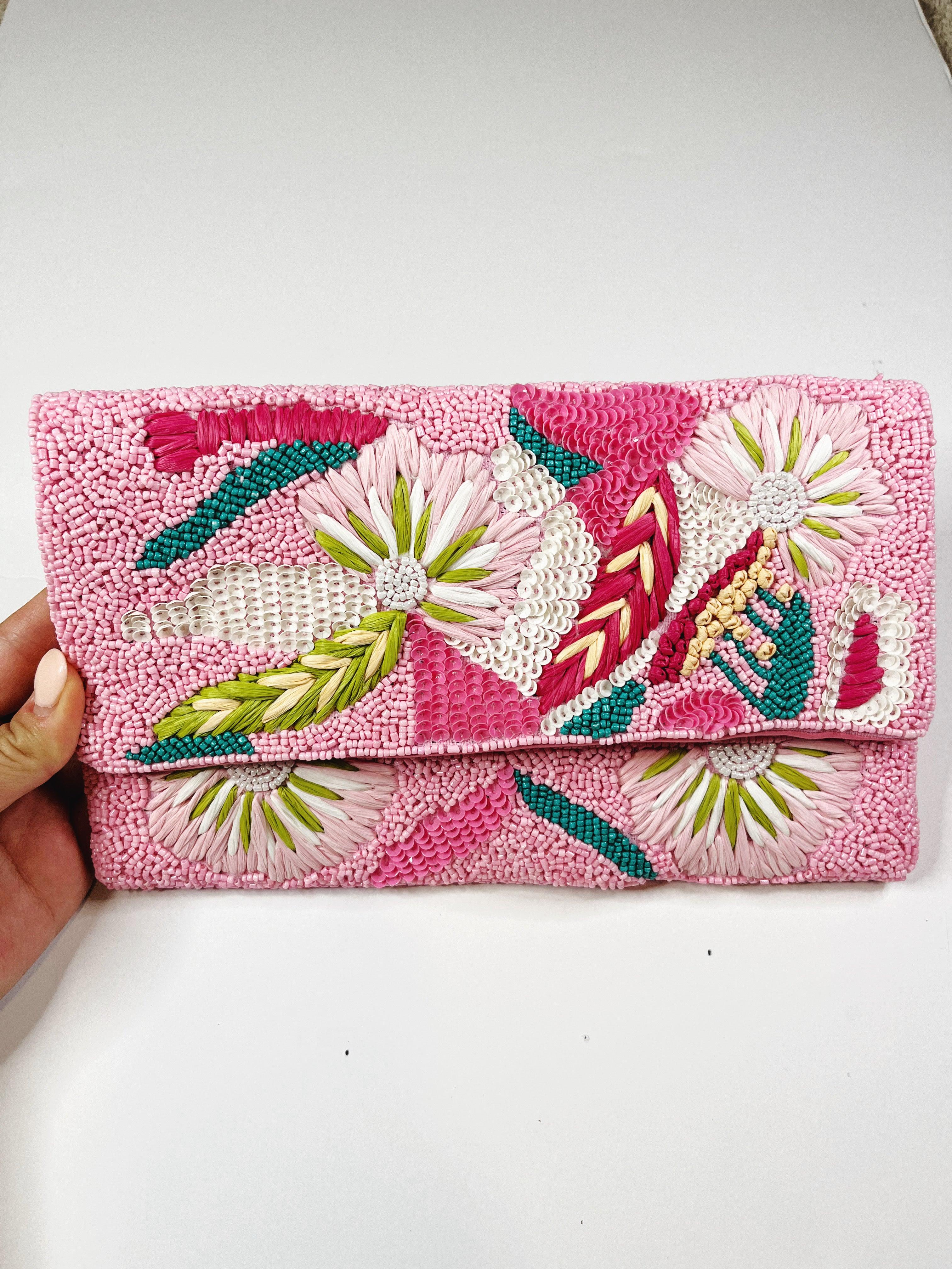 Pink Tropical Beaded Clutch - Mkay Style